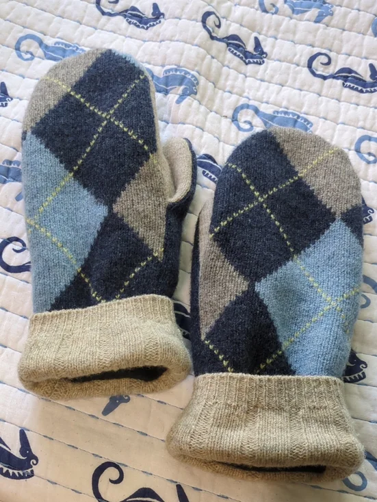 Wool Cashmere No Brand Quality Knit Mittens - Blue, Gray, Cream One Size Unisex