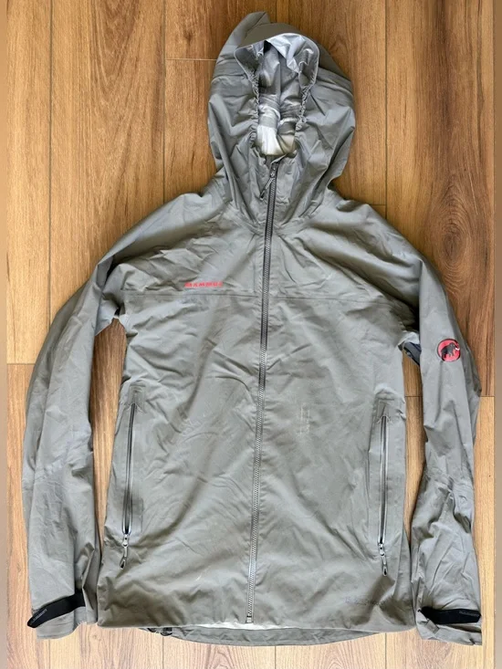 Mammut Dry Tech Grey Rain Jacket Mens medium Zip Hood