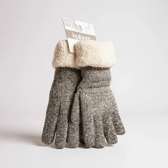 NWT Isotoner Women’s Thick Knit Gloves with‎ Faux Sherpa Trim Winter Warm Soft