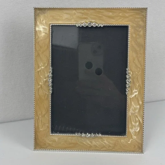 Champagne Gold Enameled Jeweled Picture Frame Rhinestone Crystal Silver Glam