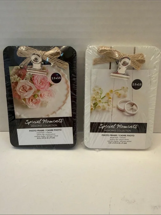 Special Moments Photo Clip Frames Choose Black or White with Jute Bow 2.3” x 3.5