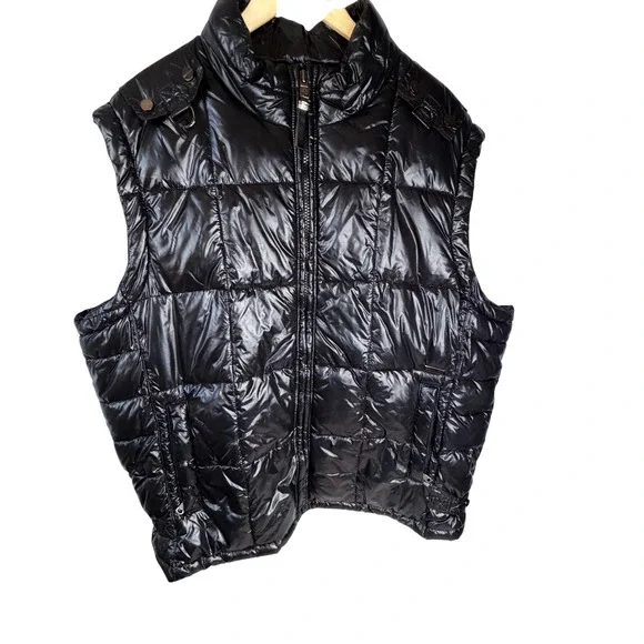 Sean John Mens High Shine Lacquer Black Puffer Vest Quilted Full Zip XXL RN54163