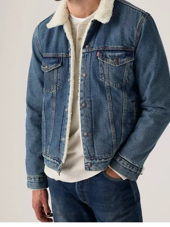Levi's Blue Denim Sherpa Trucker Jacket - L