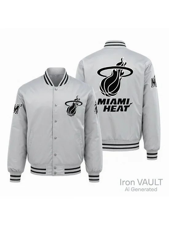 Miami Heat Silver Satin Jacket NBA Logo Official Licensed Apparel Large