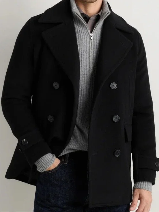 Quince Wool Cashmere Peacoat, Black, Size Large, New With Tags