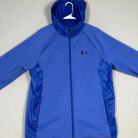 Under Armour Jacket Mens Large ColdGear Hybrid Blue Full Zip Hoodie Performance