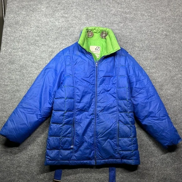 Slalom Ski Wear Goose Down Puffer‎ Jacket Blue Belted Winter Outdoor USA Made