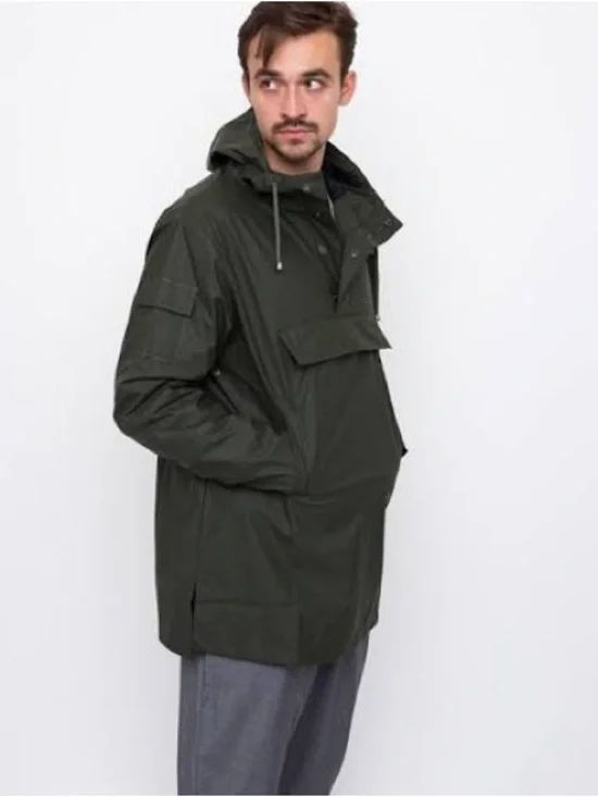 Rains Camp Anorak Unisex Glossy Waterproof Rain Jacket in Deep Green Size XS/S
