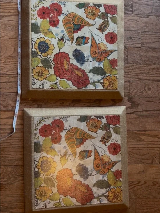 Sue Schlabach Floral Butterfly Canvas set 2Wall Art Pair in Red, Yellow & Orange