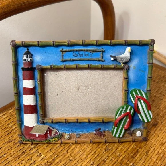 Hilton Head Island SC Resin Beach Picture Frame Lighthouse Flip Flops Bamboo