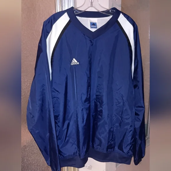 Adidas Blue Windbreaker Pullover V-neck Jacket Large