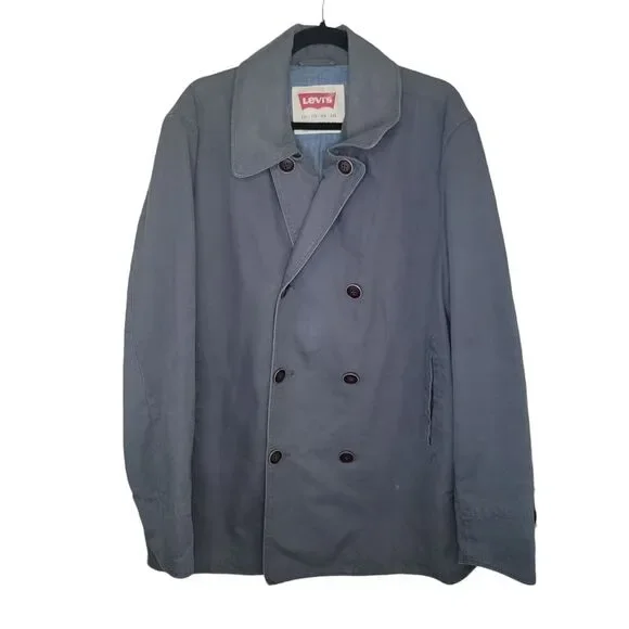 Levi's Men's Gray double-breasted peacoat jacket size XXL