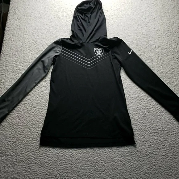 Raiders Shirt Mens Small Black NFL Football Nike Dri Fit Hooded Long Sleeve