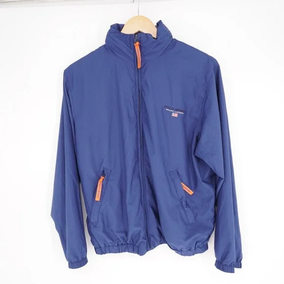 Polo Sport Ralph Lauren Jacket Mens L Blue Windbreaker Hooded Lightweight Vtg 90