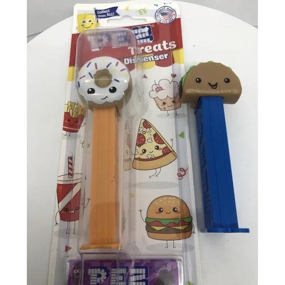 PEZ Treats Collectable 2 pack Candy and Dispensers Donut‎ and Taco Emoji Style