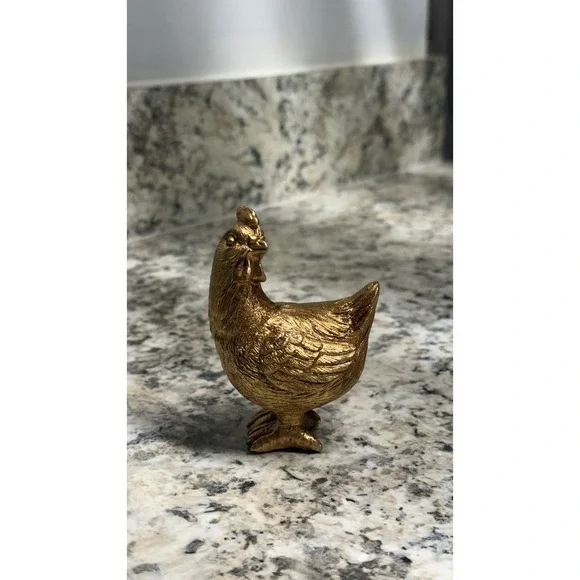 Vintage Gold‎ Metallic Rooster Chicken Decor Figurines Cute