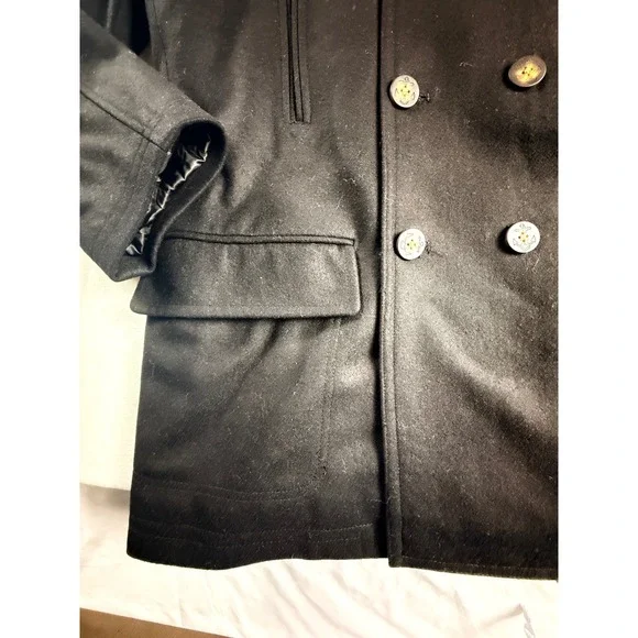 Lauren Ralph Lauren Mens 48R Wool Double Breasted Pea Coat Black Plaid Lining