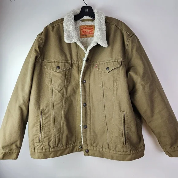 LEVIS Jacket Mens XL Tan Brown Sherpa Fleece Lined Trucker‎ Standard Cotton Snap