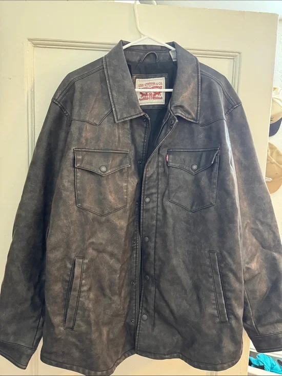 Levi's Men's Distressed Dark Brown Faux-Leather Shirt Jacket