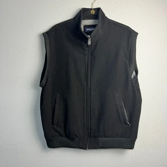 Austin Reed London Mens Large Black Wool Cashmere Full Zip Bomber Vest Mock Neck