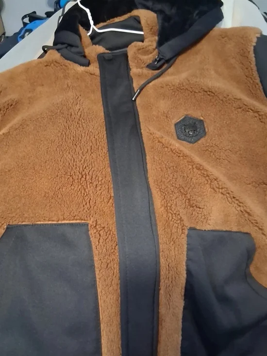 Men's Brown Sherpa Vest with Black Trim and Hood