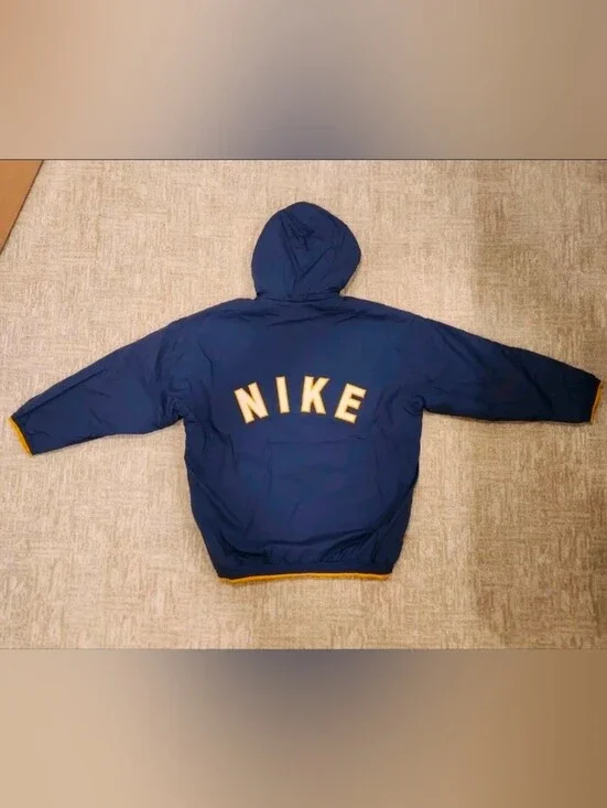Vintage Y2K Nike Winter Jacket Size Large Blue Full Zip Fleece Lined Hooded  90s