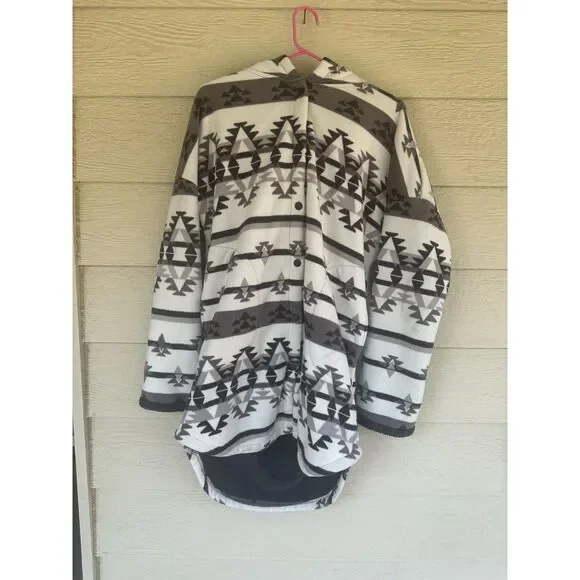 Boston Traders Southwest Aztec Geometric Fleece Hooded Jacket Men's Size S/M