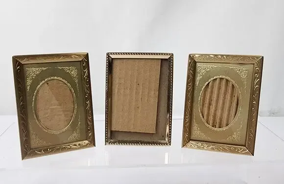 Intercraft 3 Mini Brass Photo Frames Gold Foil Matting Scroll 2.5