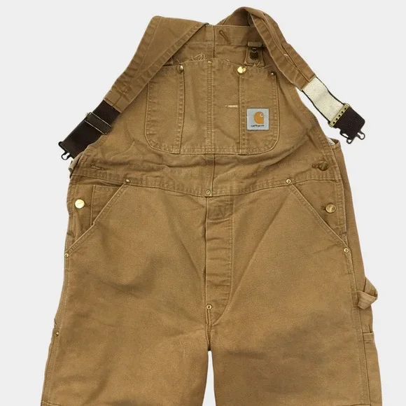 Carhartt Duck Bib Overalls Mens 38x30 Brown Cotton Canvas Double Knee Workwear