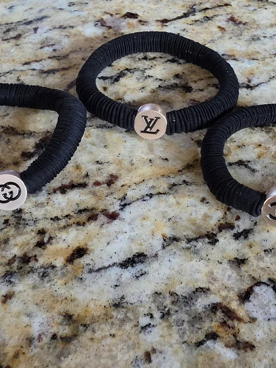 Black Elastic Hairtie with Logo Medallion