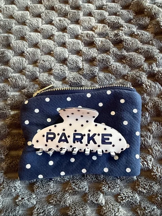 PARKE Navy Polka Dot Hair Clip Zip Pouch