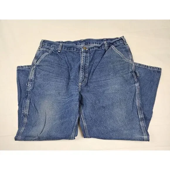 Carhartt Jeans Mens 42x30 Carpenter Dungarees Relaxed‎ Fit Blue Denim Pants.