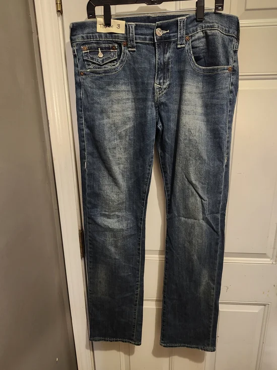 True Religion Men's Washed Blue Straight Jeans