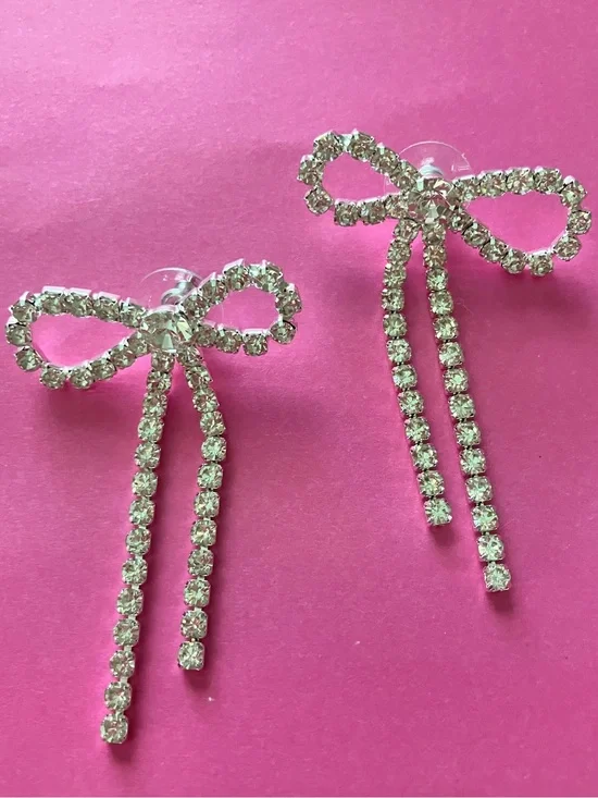 NWT J.Crew Women's Crystal Bow Statement Earrings