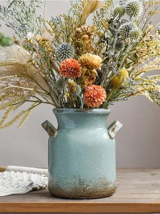 Handcrafted Turquoise Ceramic Vase with Rustic Accent