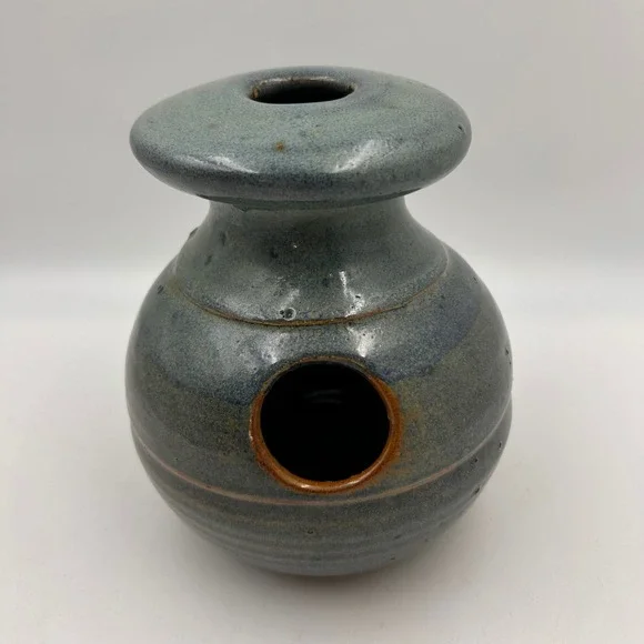 UDU Drum Studio Pottery Signed Vase SML Pottery Blue Gray Glazed Stoneware Music