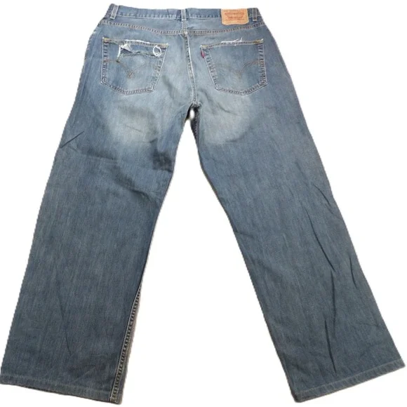 VTG Levis 569 Loose Straight Jeans Men 36x34 Blue Distressed Baggy Hemmed Denim