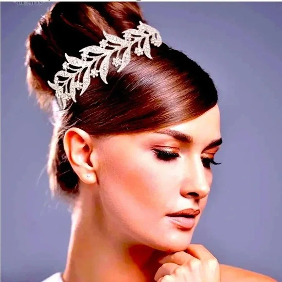 Floral Leaf Crystal Bride Wedding Fairy Rhinestone Tiara