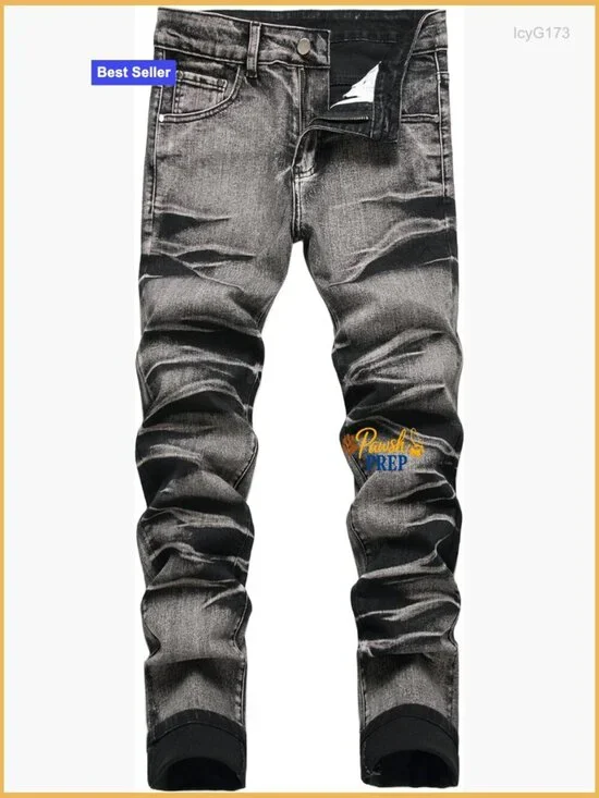 Men's Slim Fit Stretch Jeans Ripped Skinny Straight Leg Cargo Denim Pants