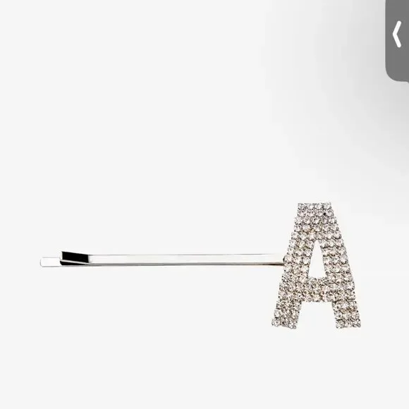Rhinestone Alphabet Hair Clip - Silver- Letters A, E ,S
