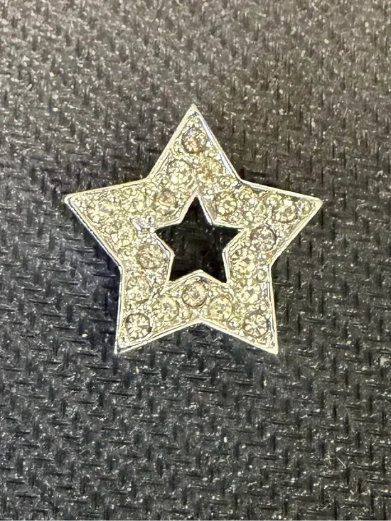 Silver Tone Clear Rhinestone Open Star Pendant Charm