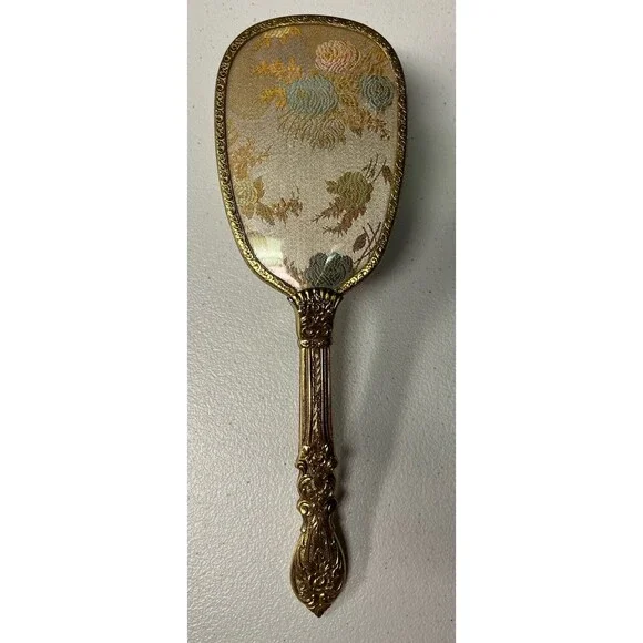 Floral Vanity Hairbrush Ornate Gold Tone 10” Vintage Boudoir Victorian