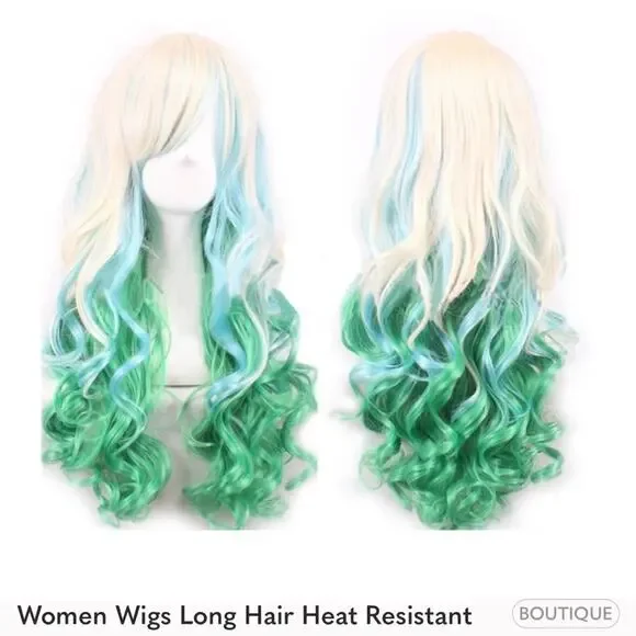 Festival cosplay wig  blonde with blue and green