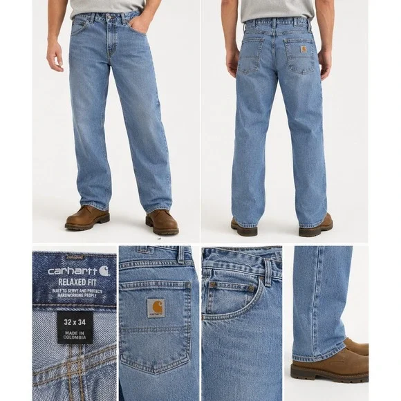 Carhartt Relaxed Fit Jeans Mens 32x34 Medium Wash Blue Denim Straight Leg 2510