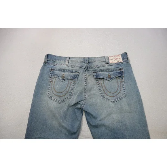 True Religion Ricky Relaxed Straight Jeans Stretch Mens 44x34 Blue Excellent