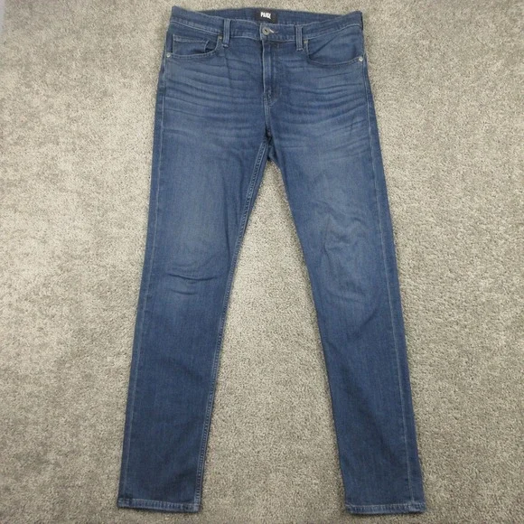 Paige Jeans Mens 34x33 Blue Lennox Slim Straight Ashburn Faded Flex Denim Pants