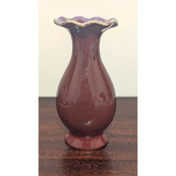 Bombay Company Oxblood Red Ceramic Vase Ruffled Rim Asian Inspired Decor 8