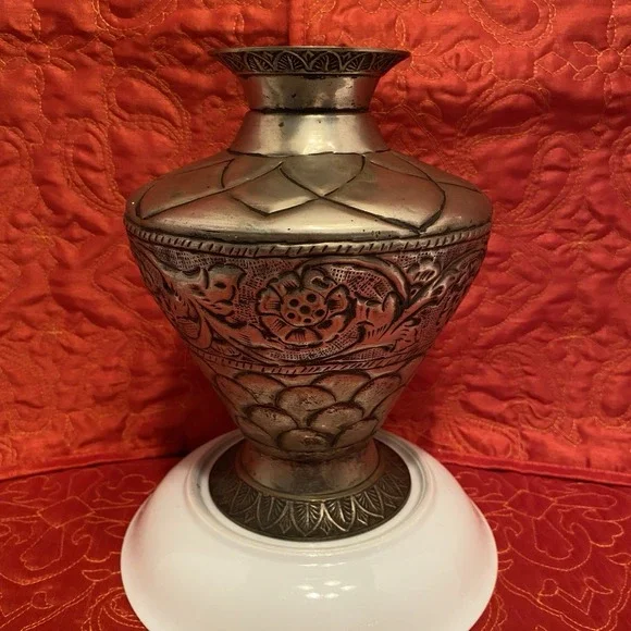 Vintage Middle East Handmade‎  Engraved Brass Vase / Urn