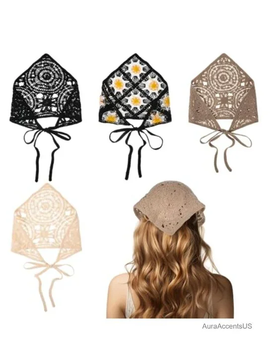 4pc Ladies Crochet Headband Scarf Wool Knitted Hair Wrap Women Headwear