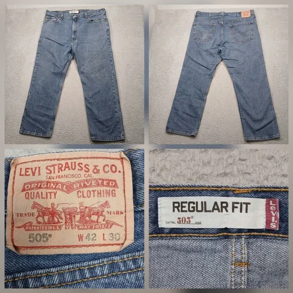 Levi's 505 Jeans Men 42x30 Blue Regular Fit‎ Straight Leg Denim